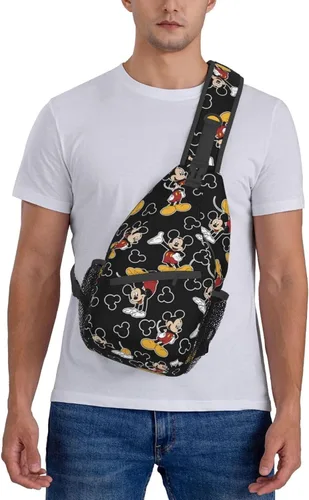 Miniatura 6 de EVWKL Linda mochila cruzada de Mickey Mouse para mujeres y hombres, bolsa de pecho para mujer, bolso de viaje, deportes, senderismo, Negro-2