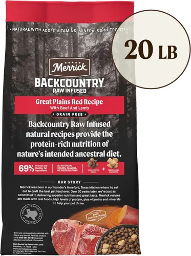 Miniatura 10 de Merrick Backcountry Alimento seco para perros sin granos para adultos con croquetas con piezas crudas liofilizadas, receta de Great Plains Red