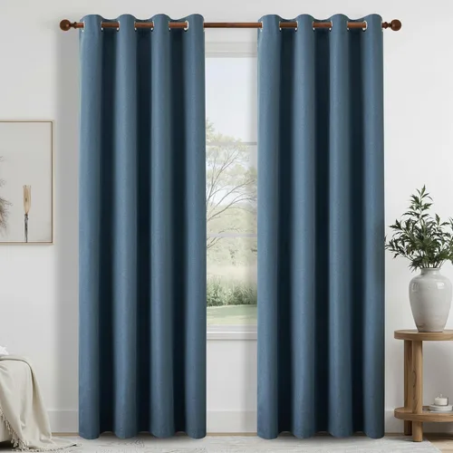 Miniatura 45 de DONREN Cortinas opacas de lino con aislamiento térmico de 52 x 95 pulgadas, cortinas de oscurecimiento de habitación con ojales para dormitorio