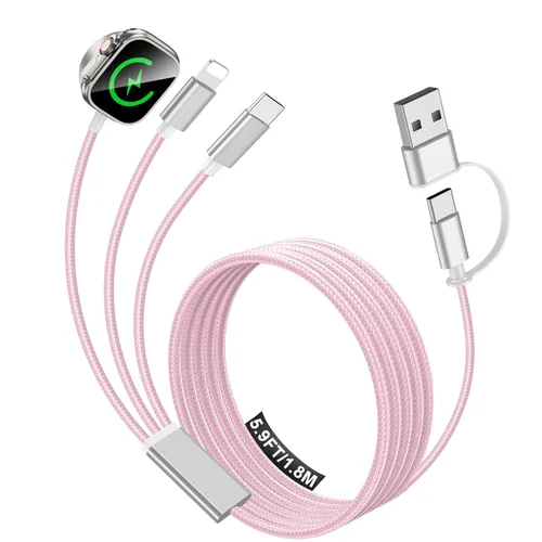 Miniatura 14 de Esenciales de viaje para cargador de Apple Watch, cargador de iPhone, cable de carga múltiple 3 en 1 tipo C/Lightning/magnético con bloque