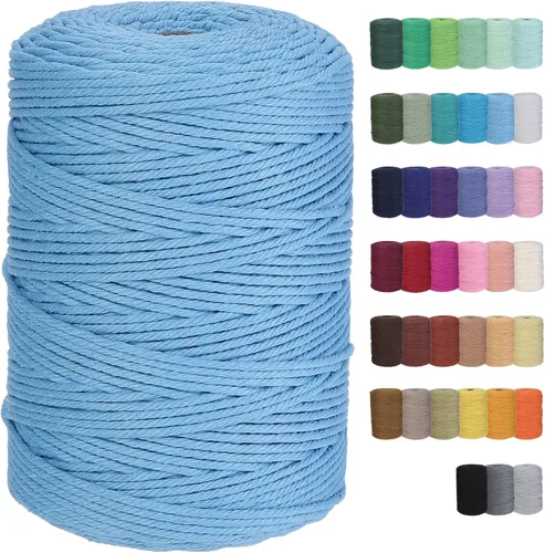Miniatura 44 de Cuerda de macramé de algodón de 3 mm x 109 yardas, suministros de macramé de color natural, cuerda de algodón suave para colgar plantas, colgante