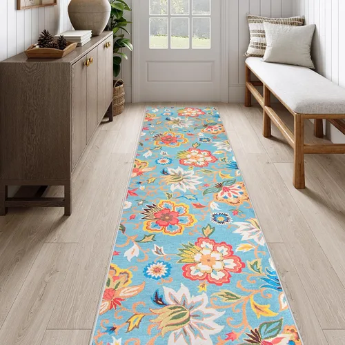 Miniatura 51 de Beeiva Alfombras florales de entrada, lavables para interiores, ultra fina, de 2 x 3 pies, antideslizante, para cocina, tapete de cachemira suave