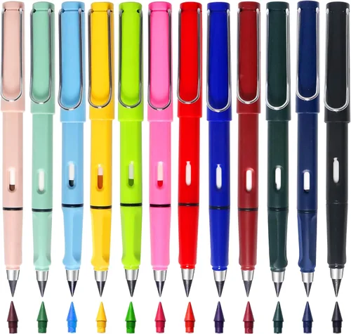 Miniatura 8 de Paquete de 12 lápices Forever para niños para escribir, lápiz infinito, lindo lápiz eterno sin tinta con borrador para bocetos (negro)