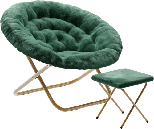 Miniatura 13 de Flash Furniture Gwen - Silla plegable de gran tamaño con otomana, silla lunar de piel sintética, marco de acero duradero, para dormitorio
