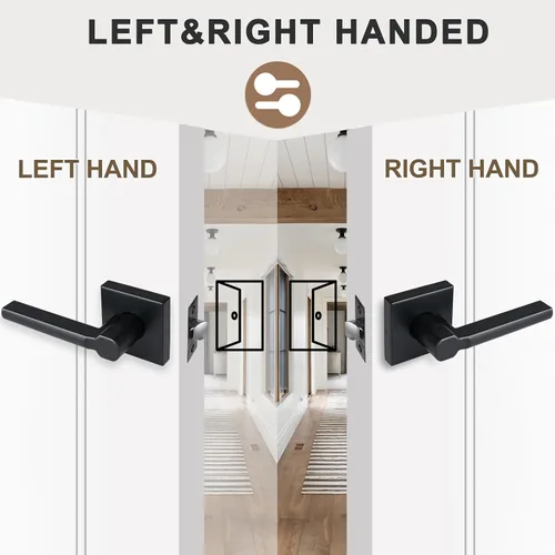 Miniatura 4 de Manija de Puerta de Paso (Sin Cerradura), Mango Cuadrado Interior de Servicio Pesado para Pasillo y Closet, Negro Mate, Reversible para Diestros