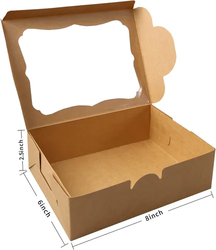 Miniatura 2 de 20 cajas de panadería marrón de 8 x 6 x 2.5 pulgadas con ventana, cajas de galletas, cajas de dulces, cajas de postre, cajas de donas, cajas