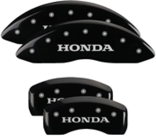 MGP Caliper Covers 20218SHONBK - Juego de 4 pinzas grabadas para Honda con acabado en polvo negro con caracteres plateados