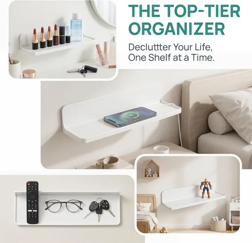 Miniatura 5 de Estante flotante pequeño montado en la pared para dormitorio, cocina, baño, estantes de noche para mostrar altavoces, marco de fotos, reloj, llaves