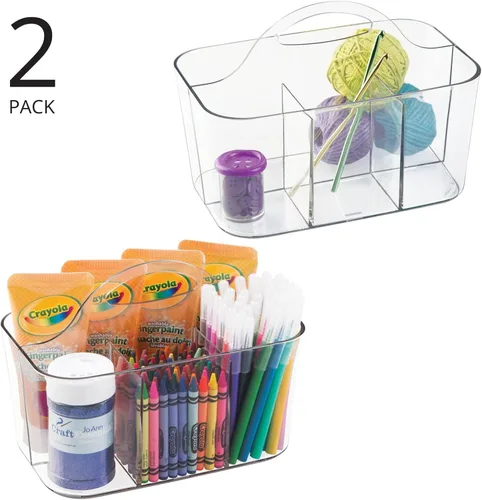 Miniatura 2 de mDesign Organizador portátil de plástico para manualidades, cesta dividida con asa para manualidades, costura, suministros de arte, capacidad
