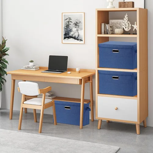 Miniatura 6 de SNWDN Paquete de 3 contenedores plegables de tela con tapas, caja de almacenamiento de tela con tapas para uso doméstico y de oficina