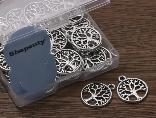 Miniatura 5 de Shapenty Dijes redondos de metal para el árbol de la vida, cuentas a granel, accesorios para hacer manualidades, pulseras, collares, aretes, Plata