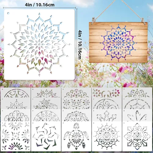 Miniatura 2 de 20 piezas de plantillas de mandala de 4x4'' para pintar en madera, piso, pared, azulejos, tela, plantillas de muebles reutilizables, plantilla
