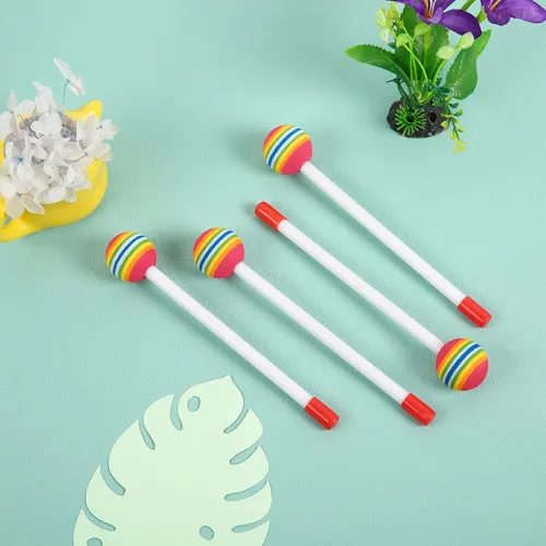Miniatura 5 de 10 piezas de baquetas para niños, baquetas de caramelo arcoíris de espuma suave con cabeza de percusión para juguetes de ritmo