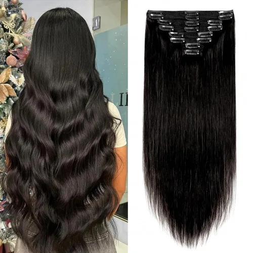 Miniatura 14 de 8Pcs Clip in Hair Extensions Real Human Hair, 140G 18 Inch Ash Blonde Mix Bleach Blonde 18P613