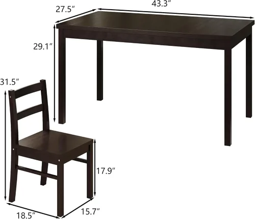Miniatura 2 de Juego de mesa de comedor rectangular moderna de madera maciza de 5 piezas para 4, mesa y 4 sillas de comedor de madera maciza para cocina, bar, sala