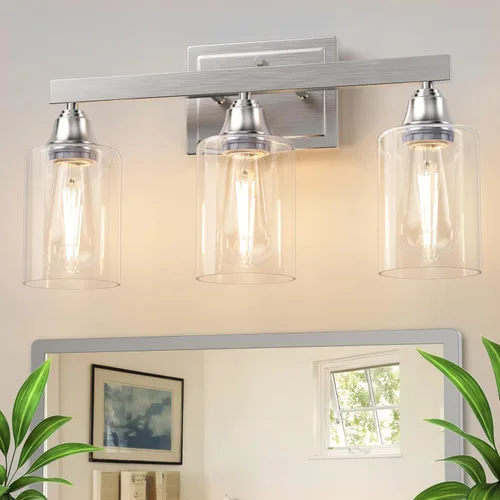 VOLISUN Accesorios de iluminación de baño de níquel cepillado, 3 luces de cambiador de baño sobre espejo, luces de cambiador modernas para baños,