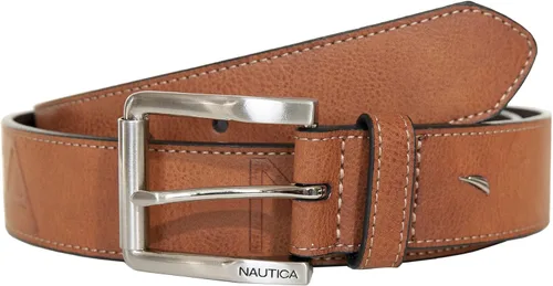 Miniatura 3 de Nautica Men's Signature Leather and Canvas Belt Ribbon Detail Flag Design Classic Casual Metal Buckle