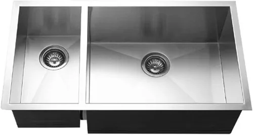 Houzer CTO-3370SL Contempo - Fregadero de cocina de acero inoxidable de 33 pulgadas, montaje inferior, cuenco de preparación doble izquierdo 70/30,