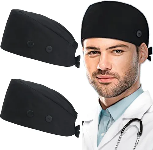 ABAMERICA Gorras de trabajo con botón y banda para el sudor, sombreros de trabajo ajustables para mujeres y hombres, talla única (atar hacia atrás o