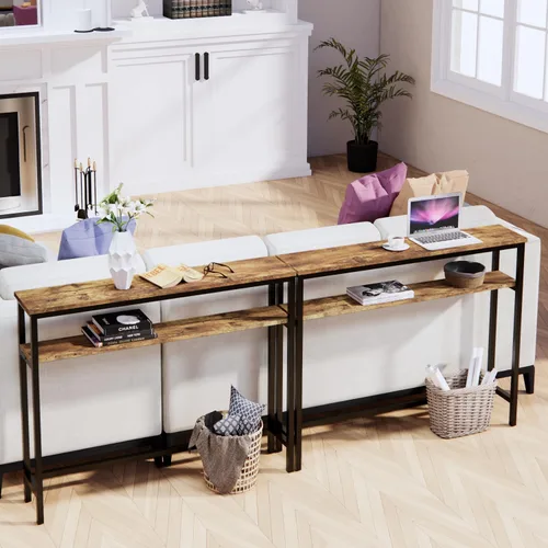 Miniatura 2 de Timberer Mesa consola estrecha, mesa de sofá de 39.4 pulgadas con estante ajustable, mesa larga delgada de 2 niveles para pasillo, entrada, sala