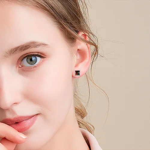 Miniatura 3 de Aretes de ópalo de fuego negro, plata de ley 925, aretes cuadrados negros, joyería de ópalo, regalos de cumpleaños y Navidad para mujeres, Plata