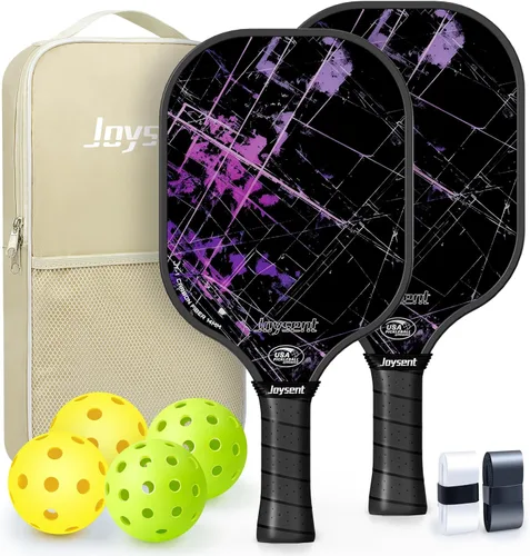 Miniatura 16 de Juego de 2 palas de pickleball aprobadas por USAPA de fibra de carbono con raquetas de pickleball para principiantes, bolas de pepinillo