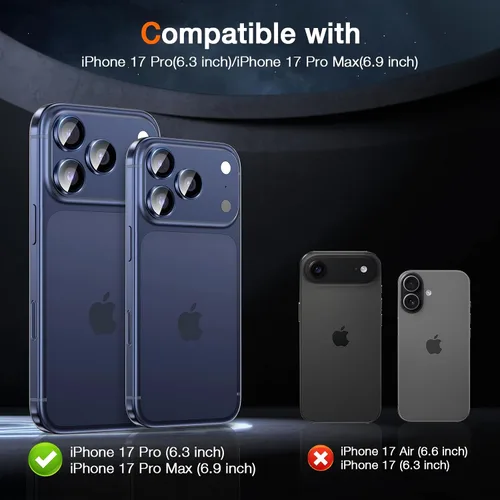 Miniatura 2 de LK Protector de lente de cámara para iPhone 17 Pro/17 Pro Max [Top 9H+ Grado Militar A Prueba de Roturas] Instalación de Un Clic, Ultra-Resistente