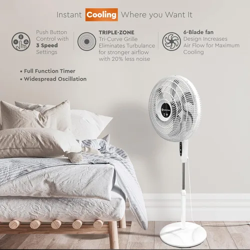 Miniatura 2 de Comfort Zone Ventilador oscilante inteligente WiFi de 18 pulgadas, ventilador de pared de 3 velocidades con control de voz, temporizador de función