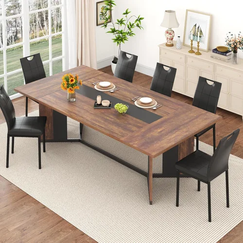 Miniatura 11 de chartustriable Mesa de comedor para 4 a 6 personas, mesa de cocina moderna grande de 71 pulgadas con diseño de camino de mesa integrado, mesa