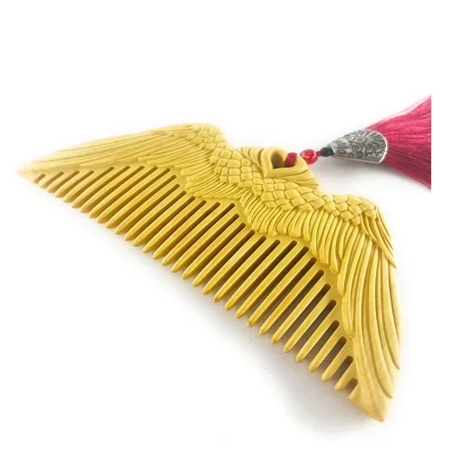 Miniatura 7 de Peine de madera para mujer – Peine de pelo de boj natural tallado artesanal – Peine de madera sin dientes finos estáticos con caja de regalo (hoja)