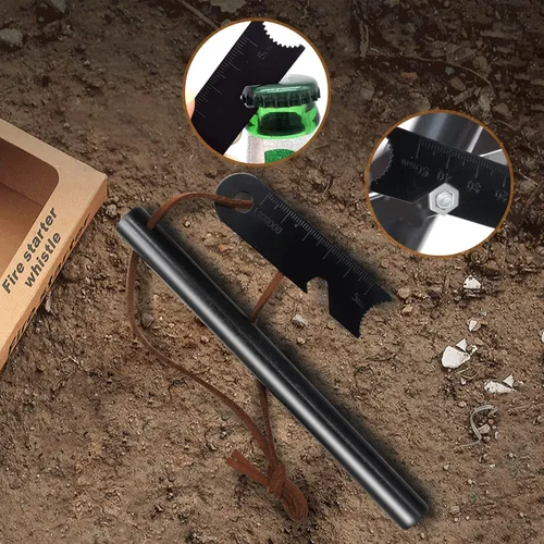 Miniatura 5 de BCHARYA Fire Starter Survival Tool, Ferro Rod Kit with Leather Neck Lanyard and Multi-Tool Striker, Flint and Steel Survival Igniter with Tinder