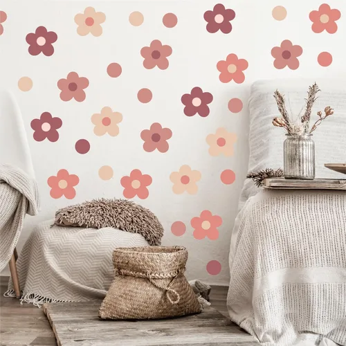 Calcomanías de pared de margaritas bohemias, calcomanías de pared retro con flores para despegar y pegar, calcomanías florales para niños, niñas,