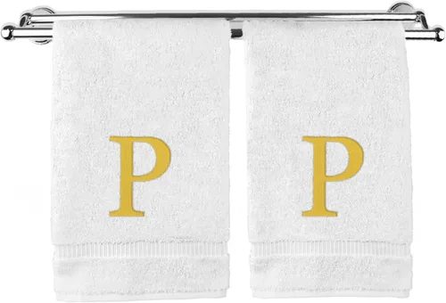 Miniatura 168 de Toalla de mano monogramada, regalo personalizado, juego de 2 - Toalla bordada con letra de bloque dorada - Extra absorbente 100% algodón turco
