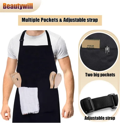 Miniatura 2 de BeautyWill Delantal personalizado personalizado para hombres y mujeres, delantal de cocina personalizado con bolsillos, nombre, texto, logotipo