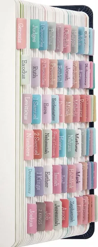 Pestañas de la Biblia en colores pastel crema, pestañas laminadas de la Biblia para mujeres y niñas, 90 pestañas de la Biblia del Antiguo y Nuevo
