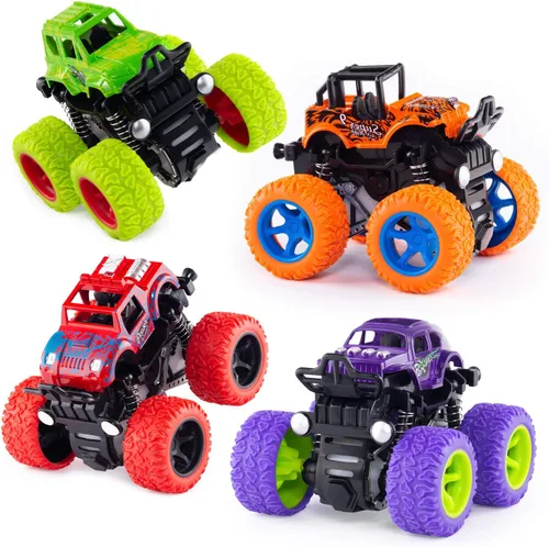 Lonandy - Juguetes de Monster Truck para niños - Autos de inercia de empuje y marcha juguetes de acrobacias para niños pequeños de 3 a 8 años,