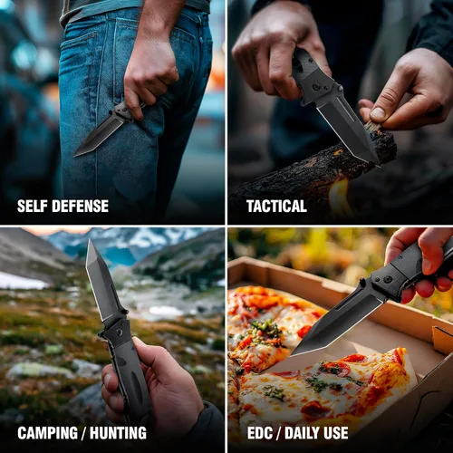 Miniatura 9 de Navaja de bolsillo de servicio pesado con resorte para hombres - Hoja afilada Tanto de 3.5" - Cuchillos japoneses tácticos plegables de defensa