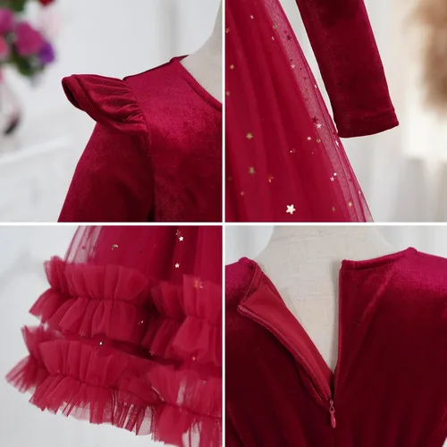 Miniatura 88 de IDOPIP Vestido tutú de terciopelo para niñas pequeñas, vestido de manga larga para princesa, Navidad, cumpleaños, fiesta, boda, vestidos de otoño e