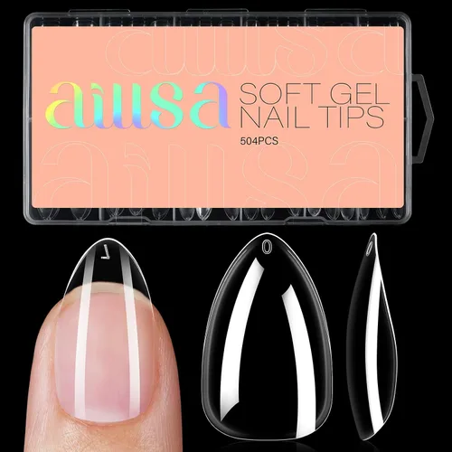 Miniatura 11 de AILLSA Puntas de uñas medianas de almendra, uñas de gel suave transparente, puntas de uñas preformadas de cobertura completa, puntas de uñas