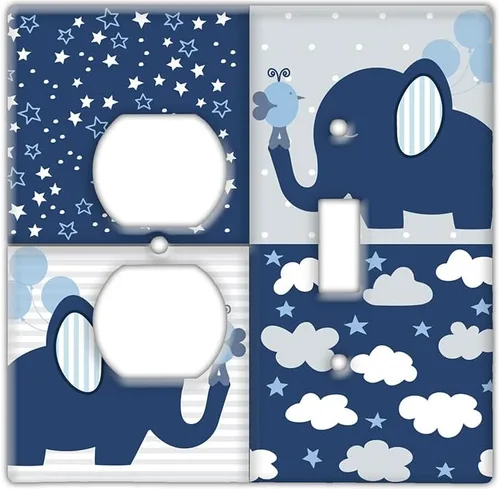 Miniatura 11 de Placa decorativa para interruptor de pared, elefante bebé en placa de interruptor de decoración azul, linda ilustración perfecta para habitación