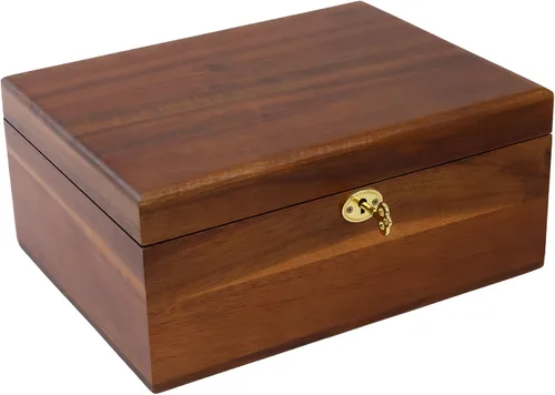 Caja de almacenamiento de madera Smilco con tapa con bisagras de madera de acacia, caja de madera hecha a mano para recetas, almacenamiento