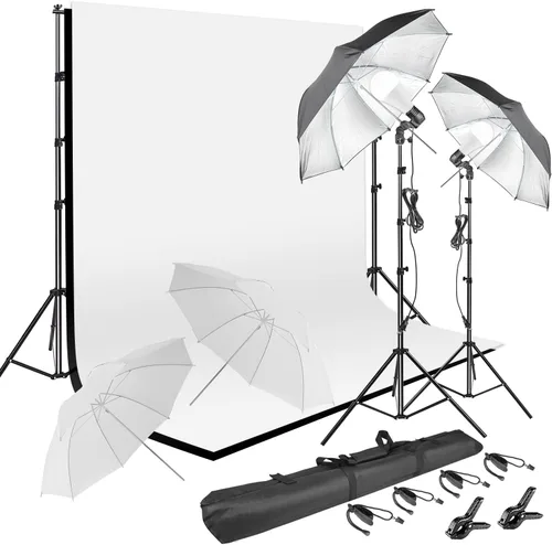 HYJ-INC Kit de iluminación de paraguas para fotografía con bombilla LED de 85w, kit de fondo de muselina (blanco y negro), fondo, clips de