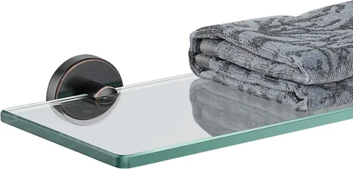 Miniatura 19 de JQK Estantería de baño de vidrio bronce, estante con toallero de 15 pulgadas de vidrio templado, almacenamiento para ducha de 16 por 5 pulgadas