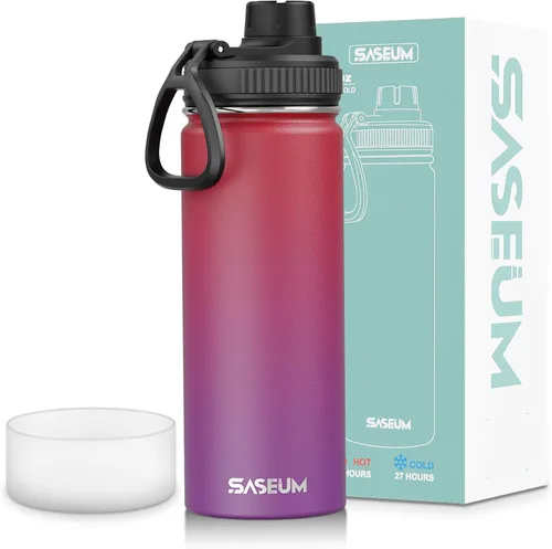 Miniatura 12 de SASEUM Botella de agua de acero inoxidable de 12 onzas, botella aislada sin BPA con tapa de boquilla a prueba de fugas, botella de metal de boca