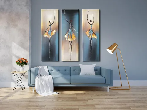 Miniatura 2 de Wieco Art 3 piezas de lienzos de bailarina bailarina, pinturas al óleo para decoración de pared, grande, 100% pintadas a mano, modernas, envueltas
