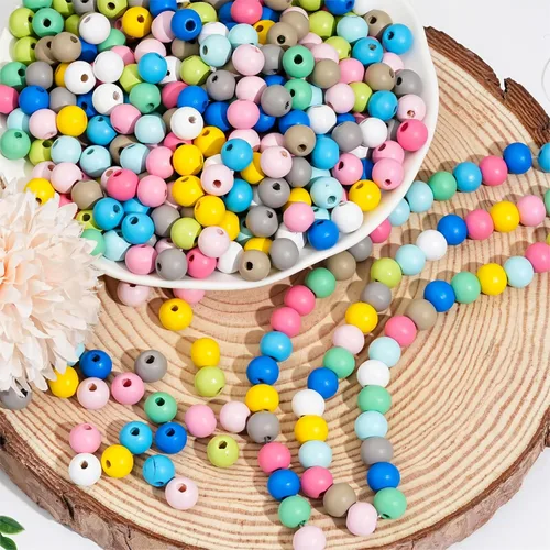 Miniatura 3 de 500 cuentas redondas de madera coloridas para manualidades, cuentas de madera natural surtidas, cuentas de madera sueltas para manualidades, cuentas