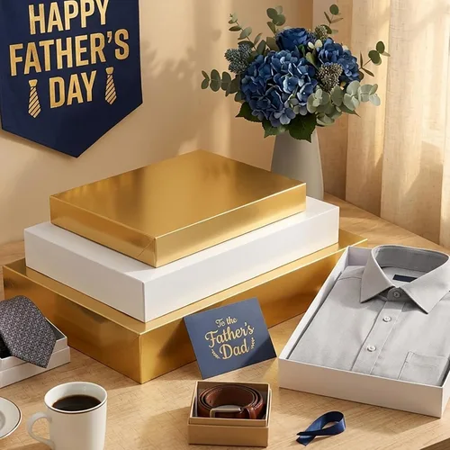 Miniatura 3 de HAPPY POTATO 6 cajas de regalo de Navidad con tapas de 11 x 8.5 x 1.5 pulgadas, cajas de regalo doradas para camisas, cajas de regalo para ropa