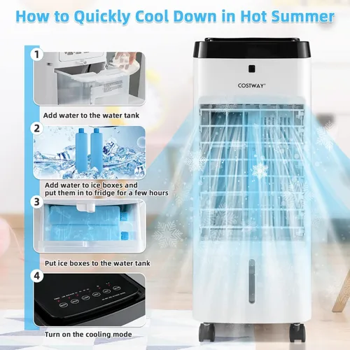 Miniatura 5 de COSTWAY Enfriador de aire evaporativo, 3 en 1 portátil, silencioso y humidificador con control remoto, 4 modos, oscilación de 70°, temporizador