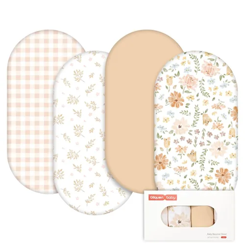 Miniatura 31 de Gllquen Baby Paquete de 4 sábanas de moisés, transpirable y acogedora, sábana bajera elástica para cuna de viaje, patrón floral de moda, sábanas