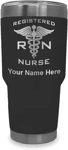Miniatura 45 de LaserGram Vaso aislado al vacío de 20 onzas, enfermera registrada RN, grabado personalizado incluido (negro)